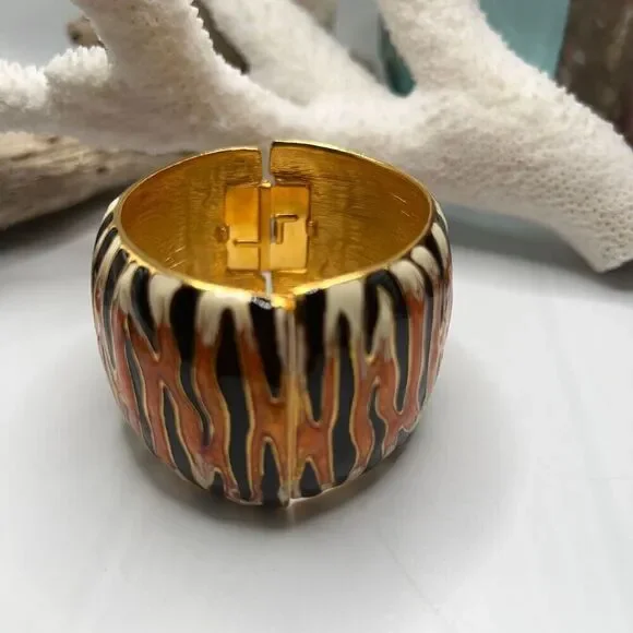 Gold Orange Black White Tiger Stipe Bangle Kenneth J Lane - Picture 9 of 15